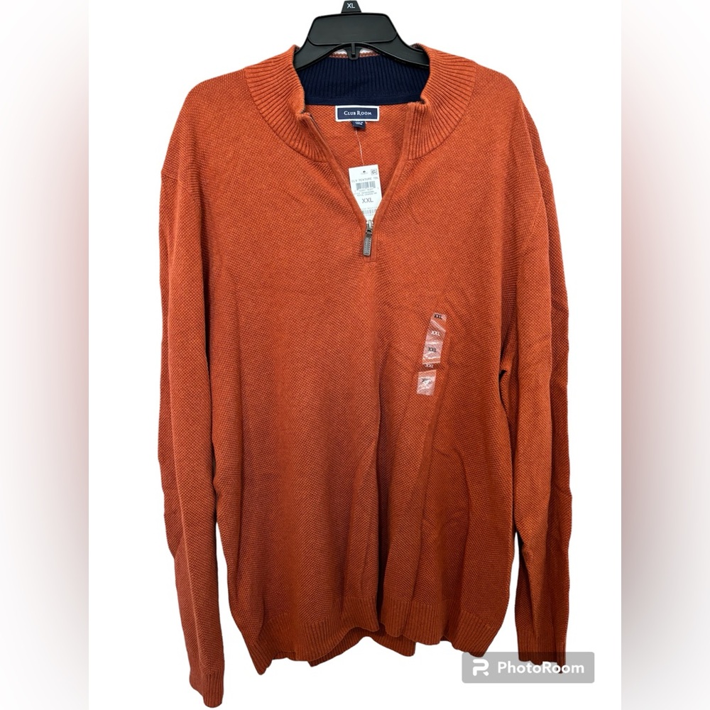 Club Room Men's‎ Orange Quarter-Zip Textured Cotton Sweater